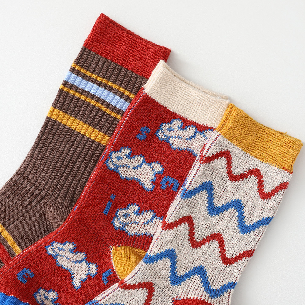 Wave-shaped socks 3-piece set