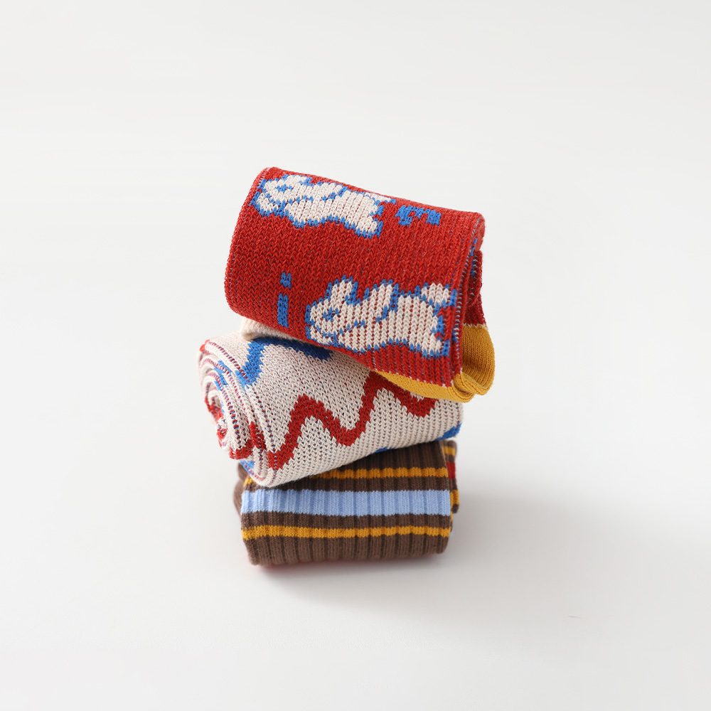 Wave-shaped socks 3-piece set