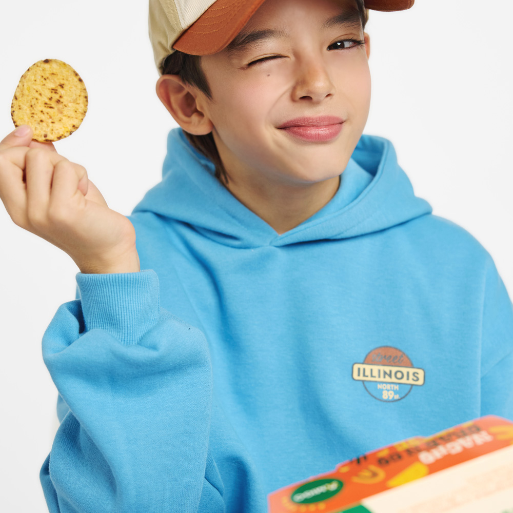 No-collar hooded sweatshirt (sizes 9-23)